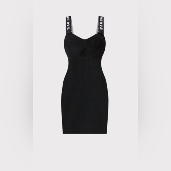 Herve by Herve Leger Logo-Strap Keyhole Ribbed Mini Bodycon Dress - Picture 4 of 12